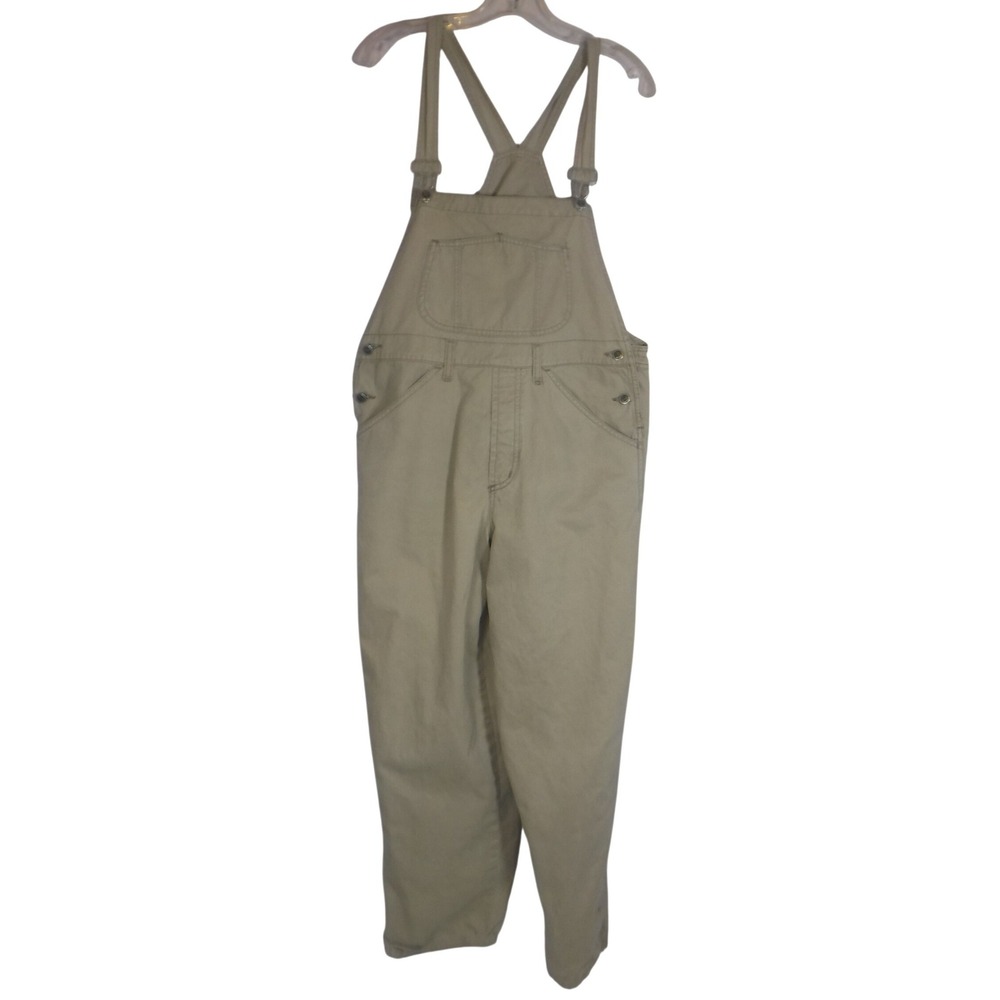 Vtg Rio Lifestyle Jeans Womens Khaki Cotton Bib Overalls Tan Straight Leg Large